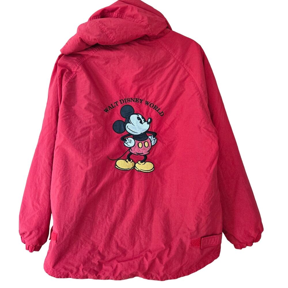 Vtg Walt Disney Mickey Unisex Fleece Lined Hooded Zip Jacket L Red Embroidered